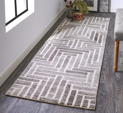 4' X 6' Taupe Gray And Tan Wool Geometric Tufted Handmade Area Rug
