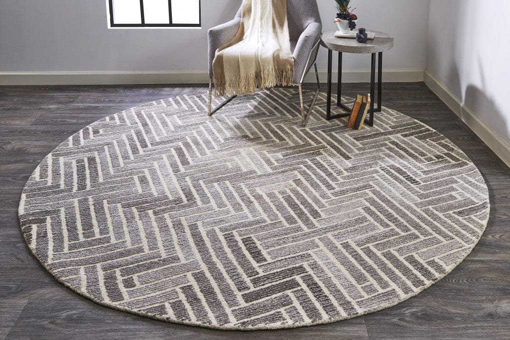 4' X 6' Taupe Gray And Tan Wool Geometric Tufted Handmade Area Rug