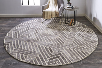 4' X 6' Taupe Gray And Tan Wool Geometric Tufted Handmade Area Rug