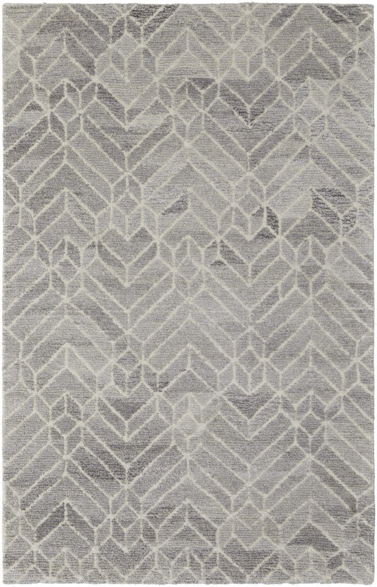 4' X 6' Taupe Gray And Ivory Wool Geometric Tufted Handmade Area Rug