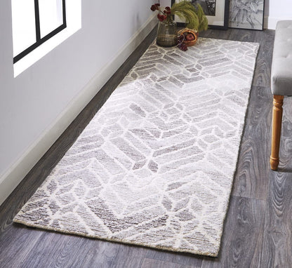 4' X 6' Taupe Gray And Ivory Wool Geometric Tufted Handmade Area Rug