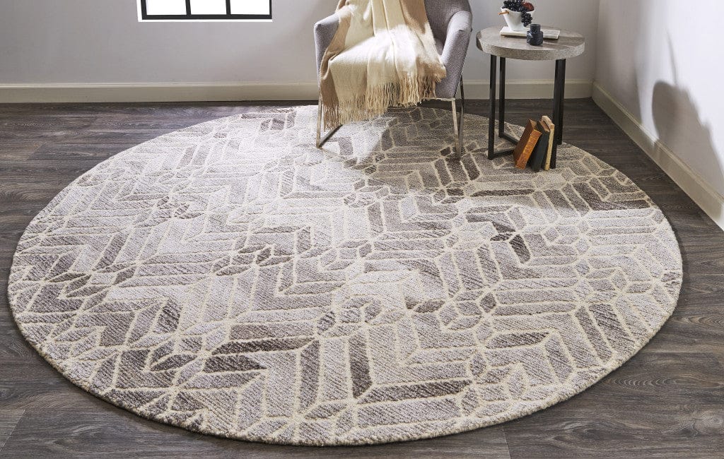 4' X 6' Taupe Gray And Ivory Wool Geometric Tufted Handmade Area Rug