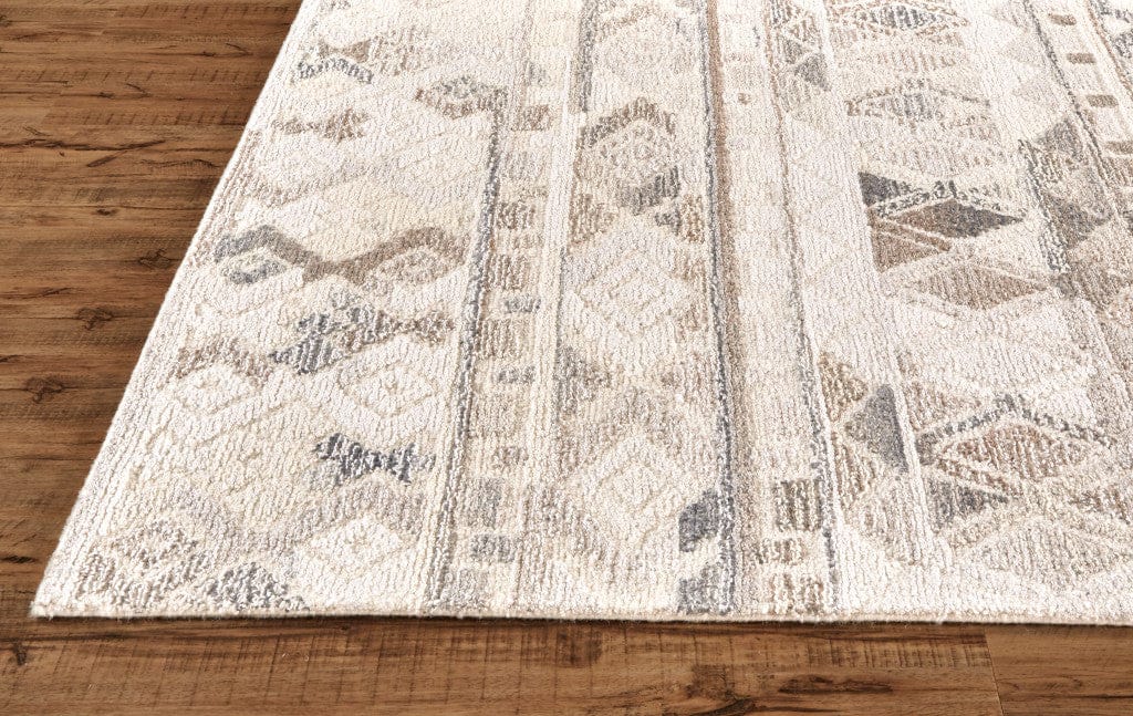 8' Ivory Tan And Gray Wool Abstract Tufted Handmade Runner Rug