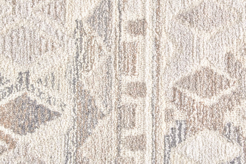 8' Ivory Tan And Gray Wool Abstract Tufted Handmade Runner Rug