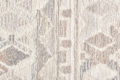 8' Ivory Tan And Gray Wool Abstract Tufted Handmade Runner Rug