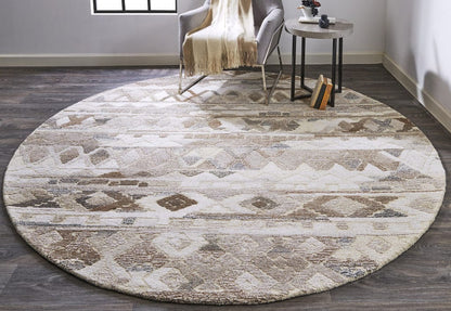 8' Ivory Tan And Gray Wool Abstract Tufted Handmade Runner Rug