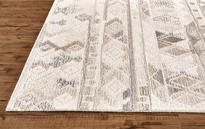 8' Ivory Tan And Gray Wool Abstract Tufted Handmade Runner Rug