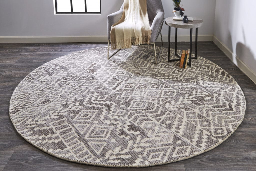 8' Gray And White Wool Abstract Tufted Handmade Runner Rug