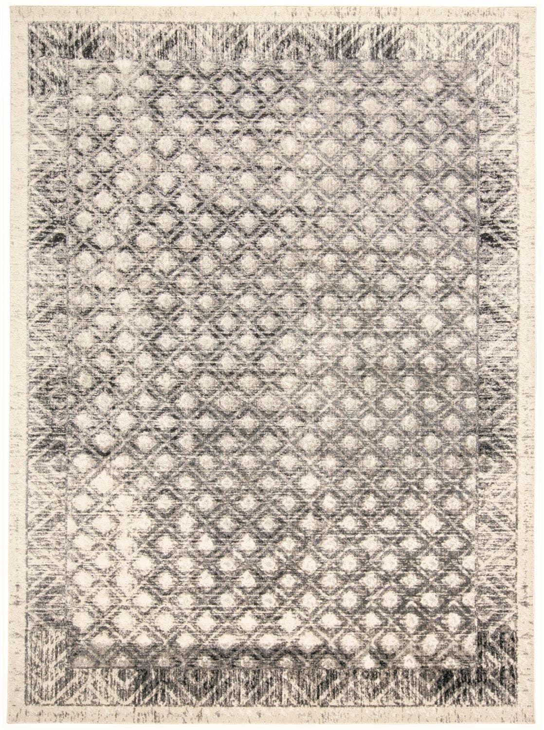 4' X 6' Ivory Black And Taupe Abstract Stain Resistant Area Rug