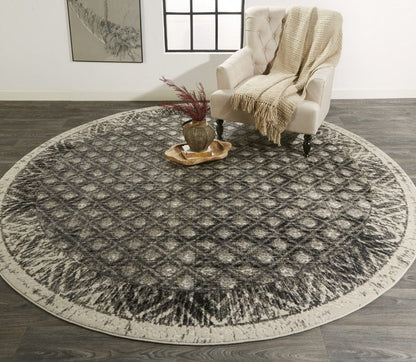 4' X 6' Ivory Black And Taupe Abstract Stain Resistant Area Rug