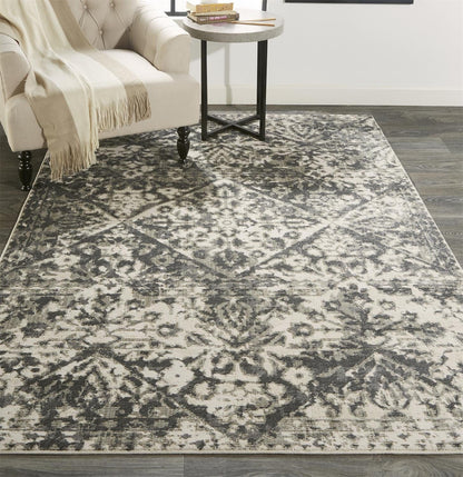 4' X 6' Gray Ivory And Silver Abstract Stain Resistant Area Rug