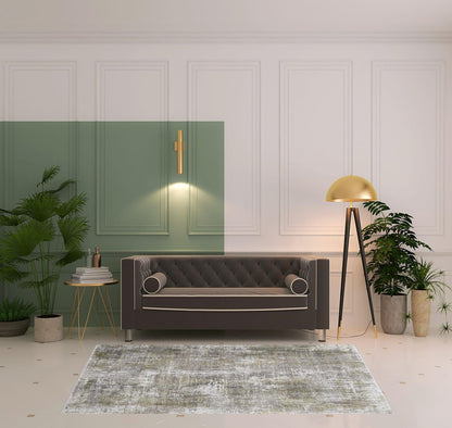 3' X 5' Green Gray And Ivory Abstract Power Loom Distressed Area Rug With Fringe