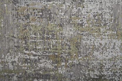 3' X 5' Green Gray And Ivory Abstract Power Loom Distressed Area Rug With Fringe