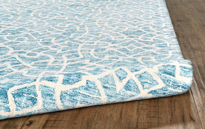 8' X 10' Blue And Ivory Wool Geometric Tufted Handmade Stain Resistant Area Rug