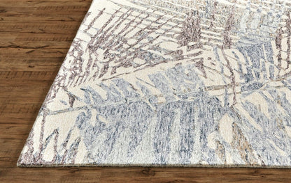 5' X 8' Blue Ivory And Taupe Wool Abstract Tufted Handmade Stain Resistant Area Rug