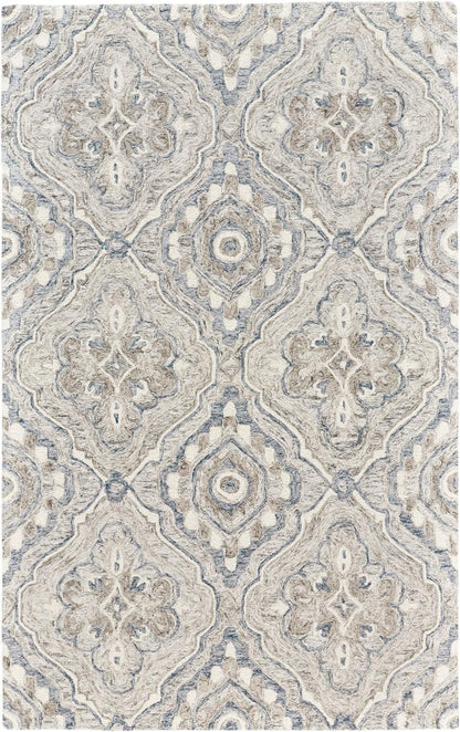 5' X 8' Blue Orange And Ivory Wool Geometric Tufted Handmade Stain Resistant Area Rug