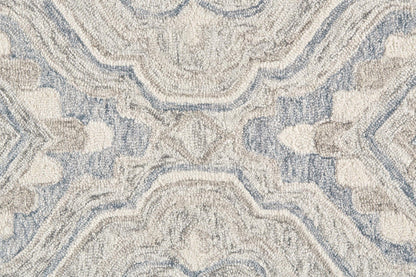 5' X 8' Blue Orange And Ivory Wool Geometric Tufted Handmade Stain Resistant Area Rug