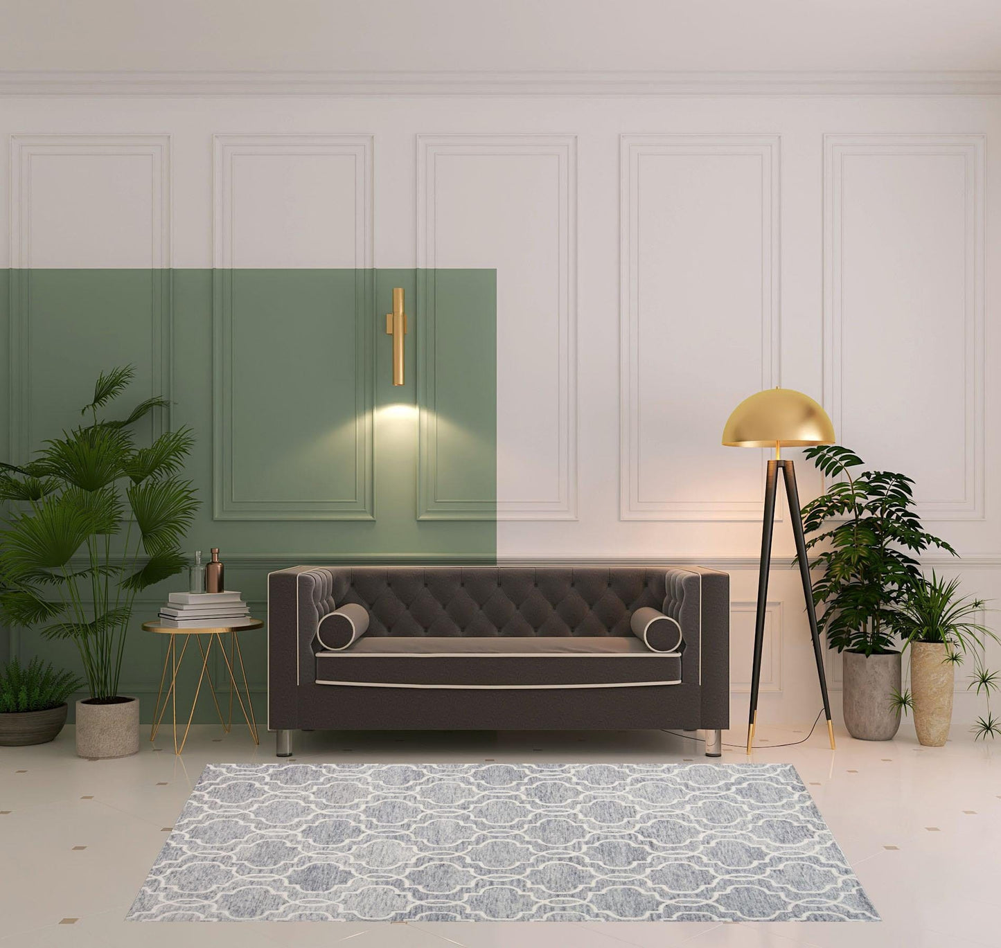 5' X 8' Blue Gray And Ivory Wool Geometric Tufted Handmade Stain Resistant Area Rug