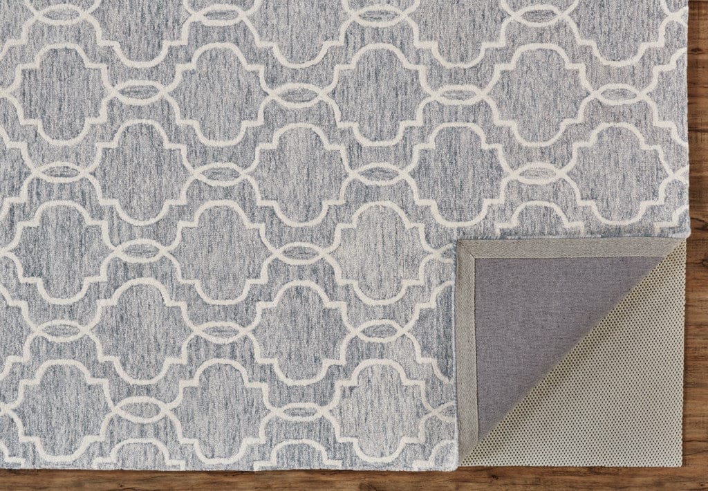 5' X 8' Blue Gray And Ivory Wool Geometric Tufted Handmade Stain Resistant Area Rug