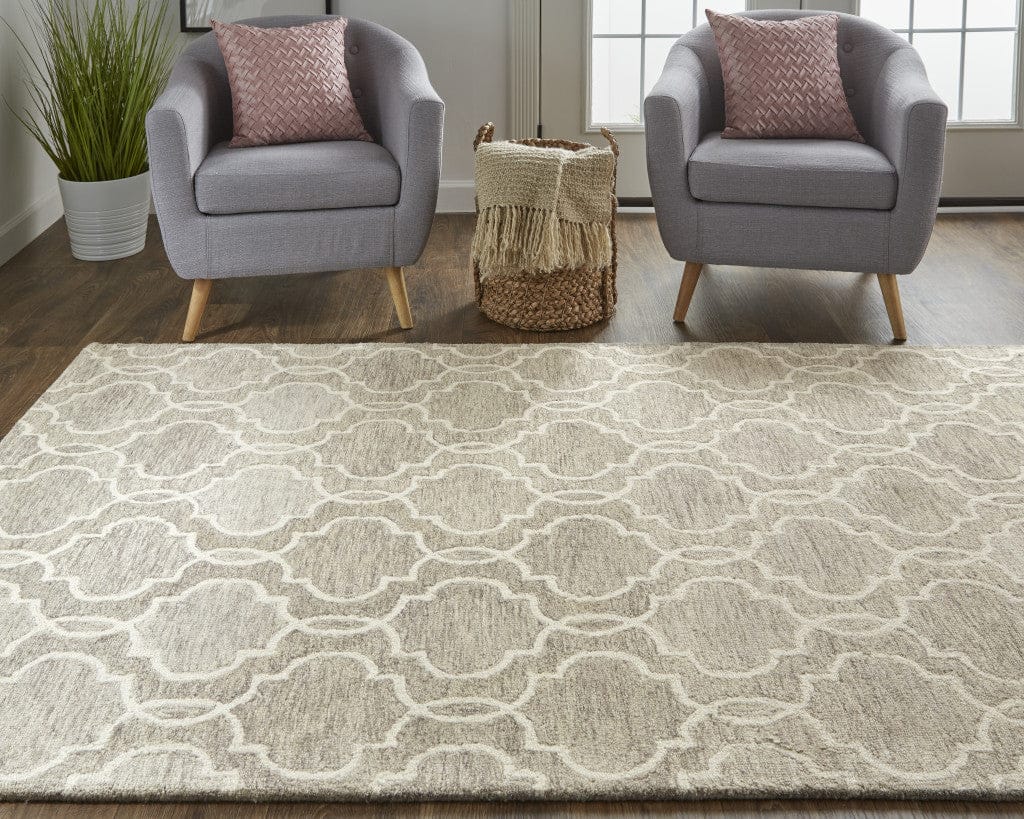 5' X 8' Blue Gray And Ivory Wool Geometric Tufted Handmade Stain Resistant Area Rug