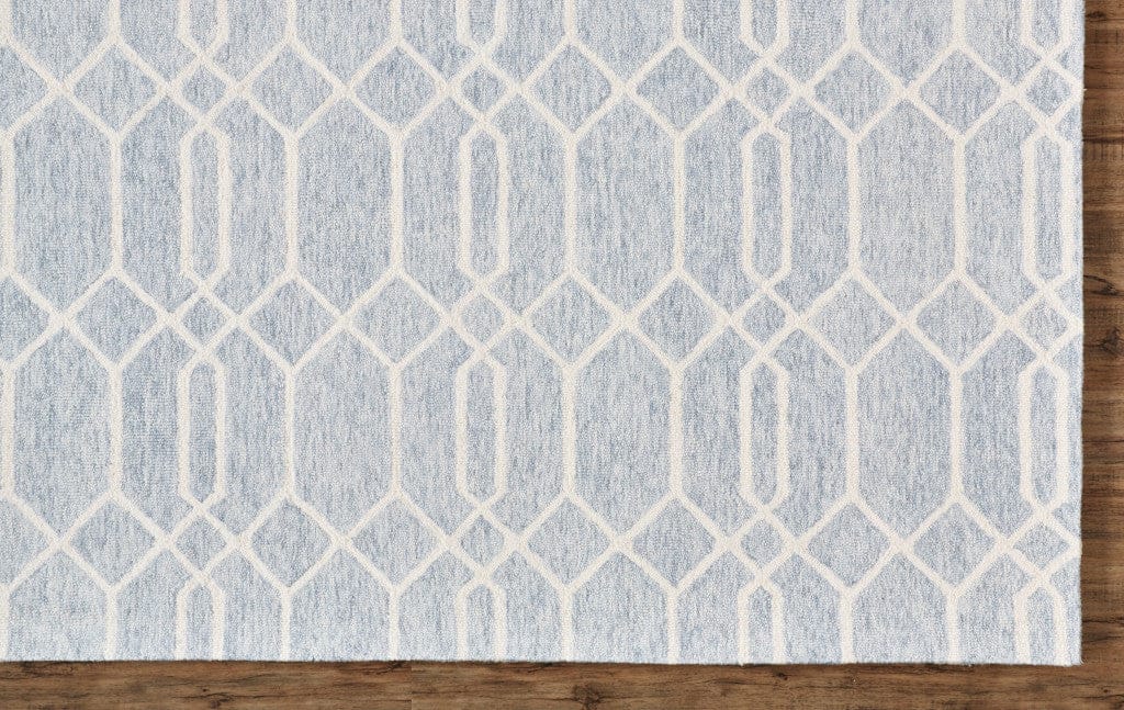 5' X 8' Blue And Ivory Wool Geometric Tufted Handmade Stain Resistant Area Rug