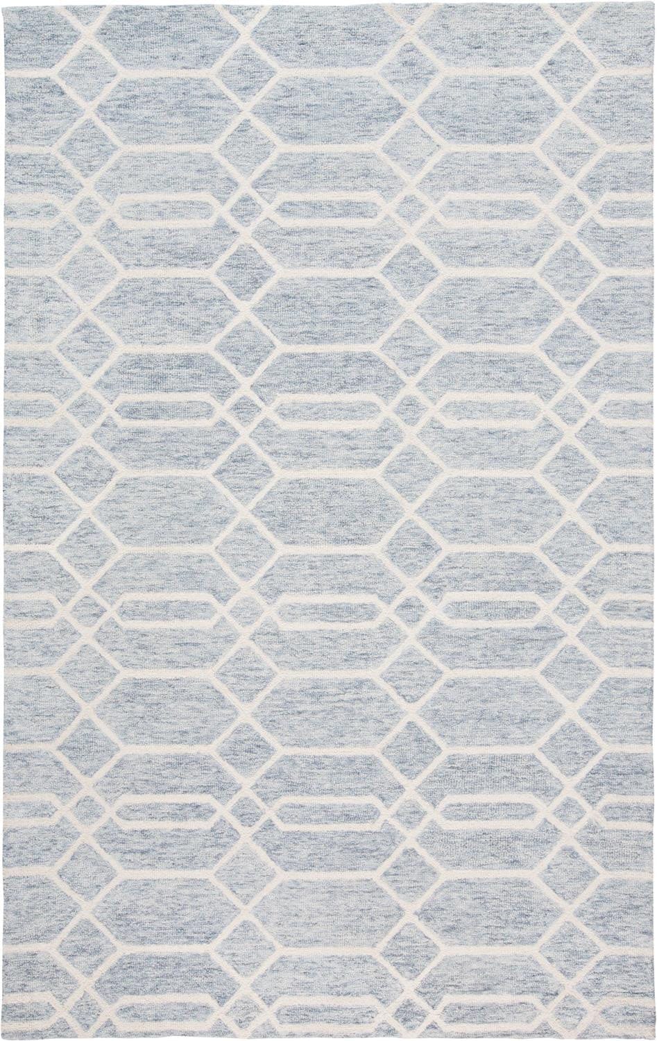 5' X 8' Blue And Ivory Wool Geometric Tufted Handmade Stain Resistant Area Rug