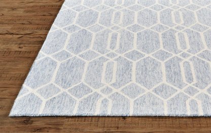 5' X 8' Blue And Ivory Wool Geometric Tufted Handmade Stain Resistant Area Rug
