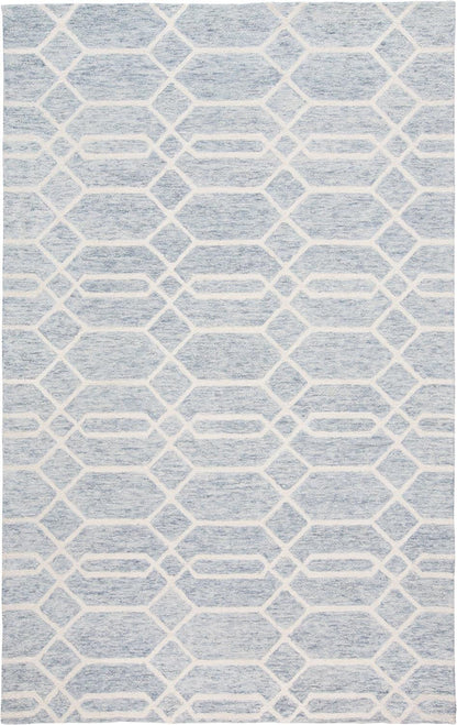 5' X 8' Blue And Ivory Wool Geometric Tufted Handmade Stain Resistant Area Rug