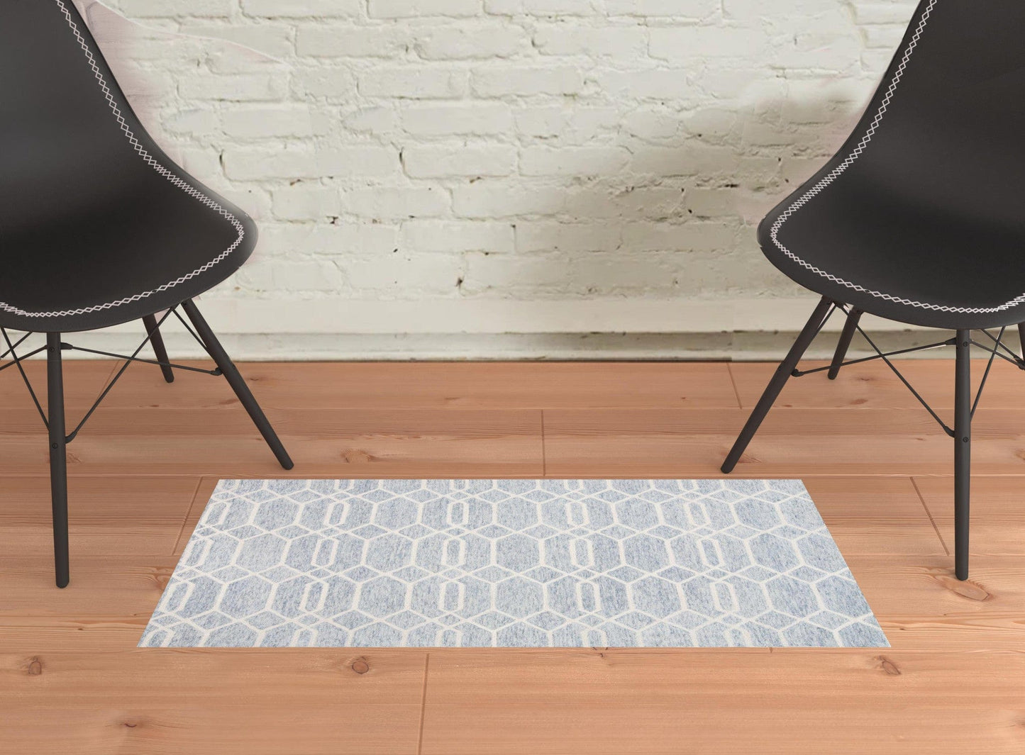 5' X 8' Blue And Ivory Wool Geometric Tufted Handmade Stain Resistant Area Rug