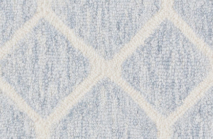 5' X 8' Blue And Ivory Wool Geometric Tufted Handmade Stain Resistant Area Rug