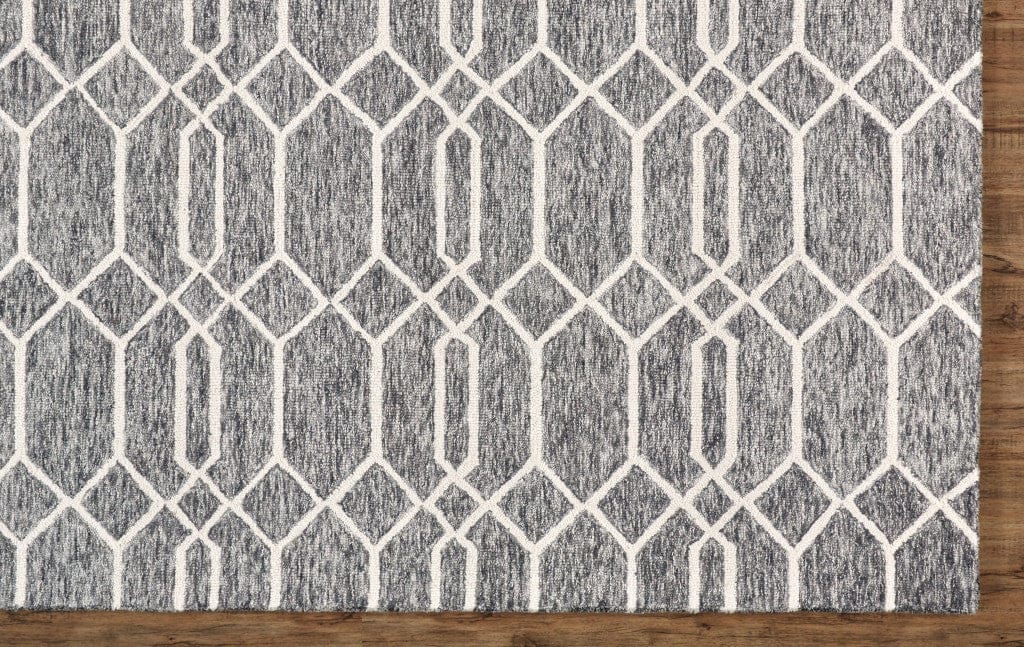 5' X 8' Blue And Ivory Wool Geometric Tufted Handmade Stain Resistant Area Rug