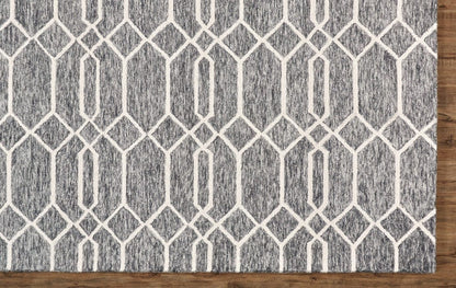 5' X 8' Blue And Ivory Wool Geometric Tufted Handmade Stain Resistant Area Rug