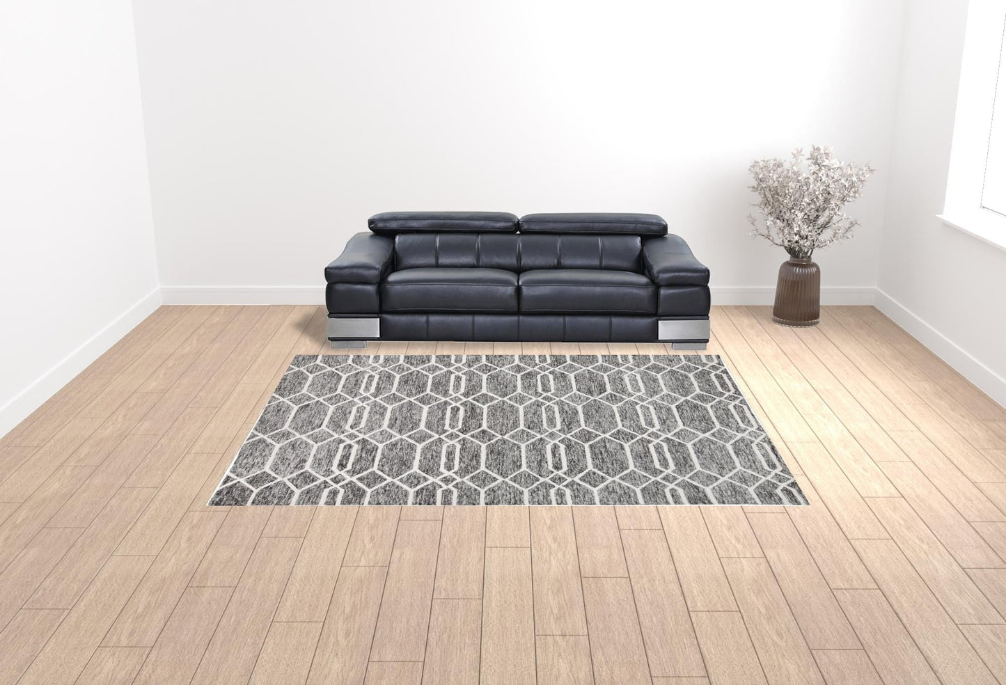 5' X 8' Blue And Ivory Wool Geometric Tufted Handmade Stain Resistant Area Rug