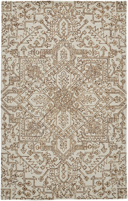 5' X 8' Ivory And Brown Wool Floral Tufted Handmade Stain Resistant Area Rug
