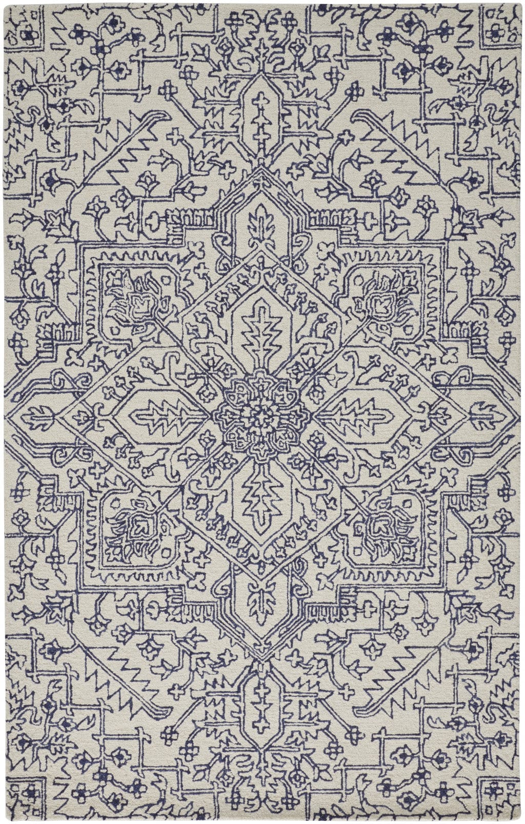 5' X 8' Ivory And Brown Wool Floral Tufted Handmade Stain Resistant Area Rug