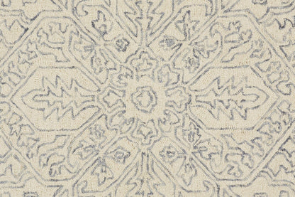 5' X 8' Ivory And Gray Wool Floral Tufted Handmade Stain Resistant Area Rug