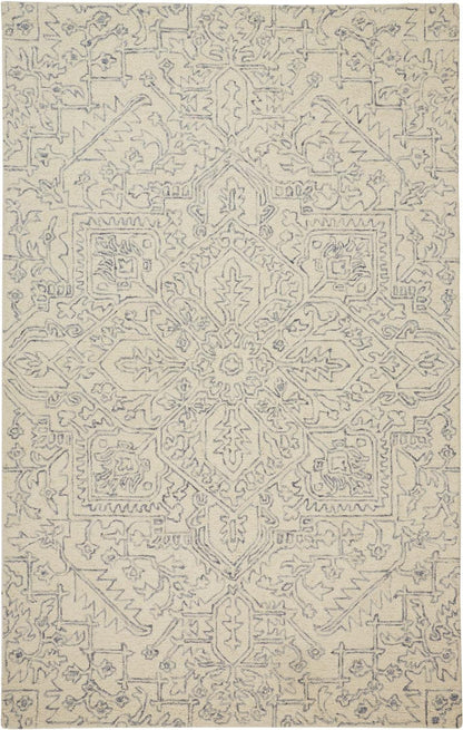 5' X 8' Ivory And Gray Wool Floral Tufted Handmade Stain Resistant Area Rug