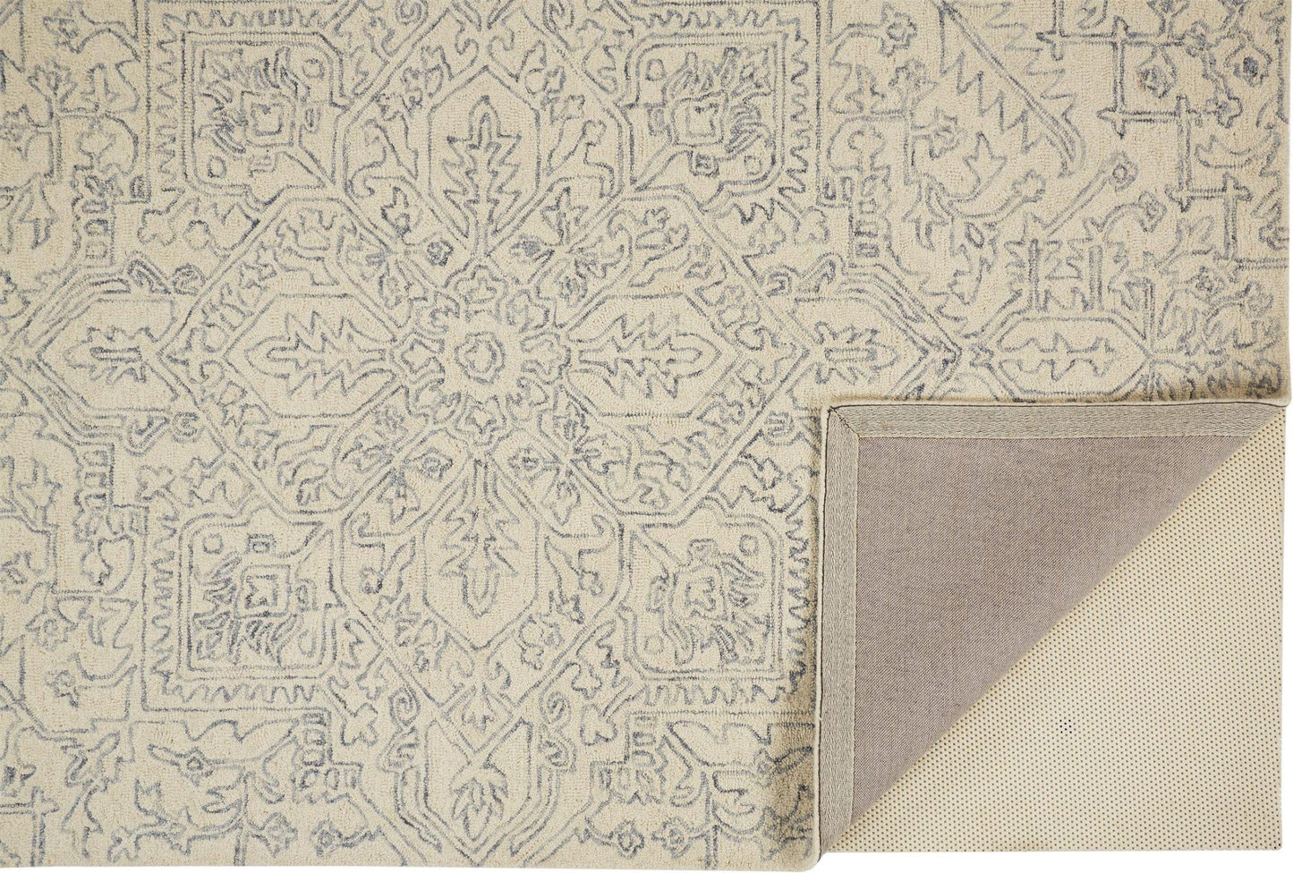 5' X 8' Ivory And Gray Wool Floral Tufted Handmade Stain Resistant Area Rug