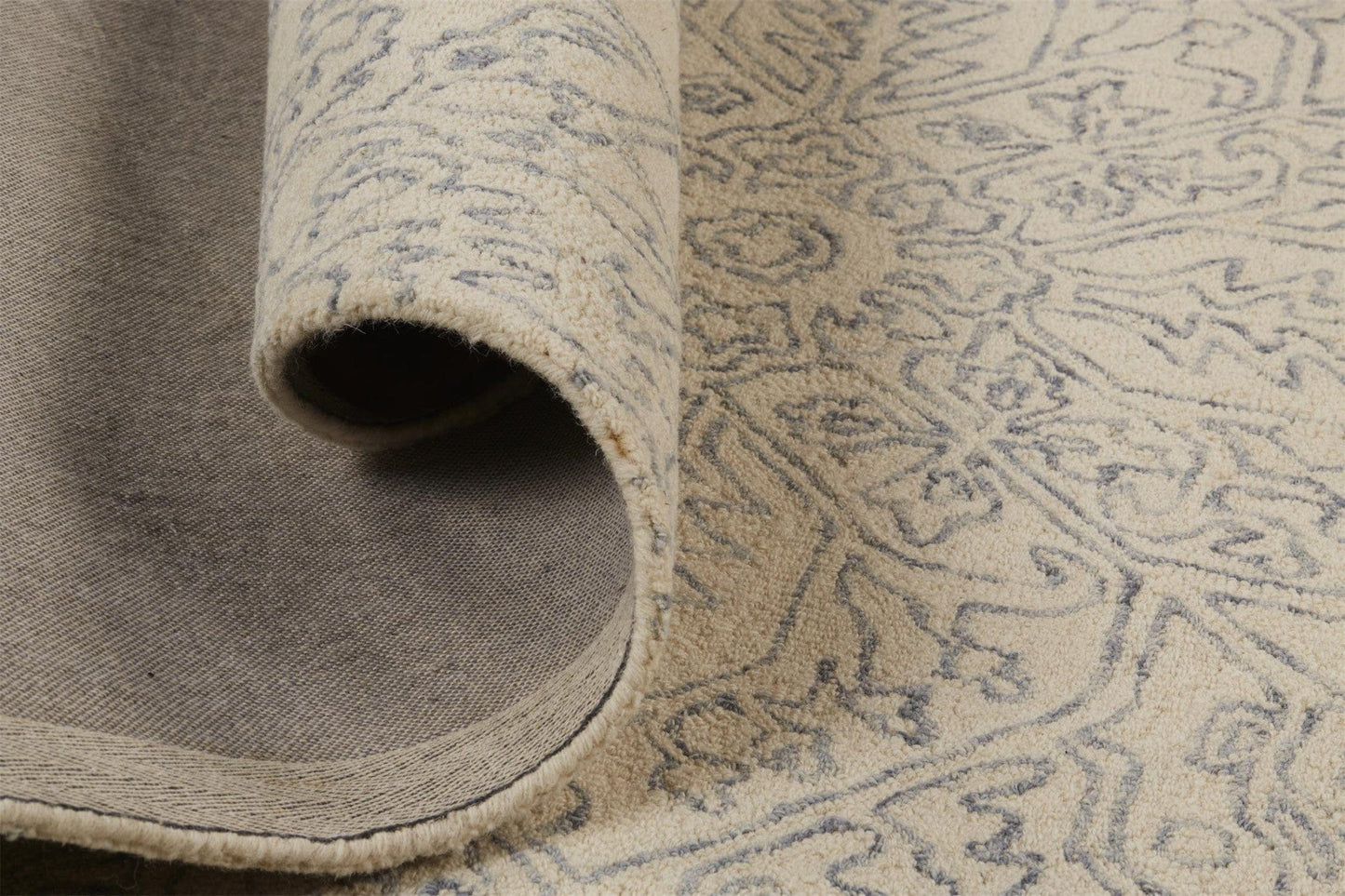 5' X 8' Ivory And Gray Wool Floral Tufted Handmade Stain Resistant Area Rug