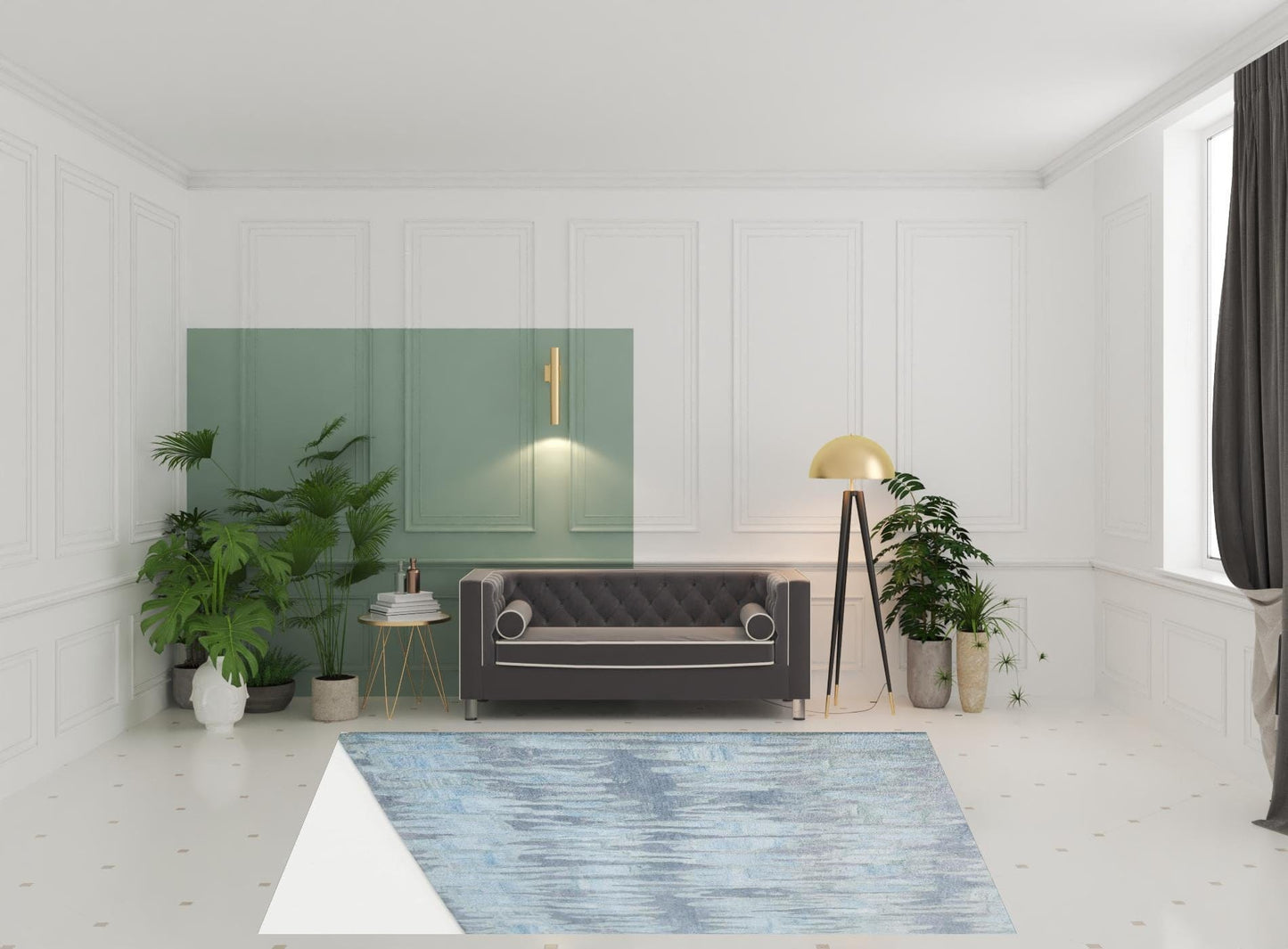 4' X 6' Blue Green And Gray Abstract Tufted Handmade Area Rug