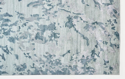 4' X 6' Blue Green And Silver Abstract Tufted Handmade Area Rug