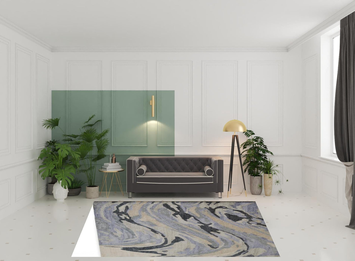 4' X 6' Blue Gray And Taupe Abstract Tufted Handmade Area Rug