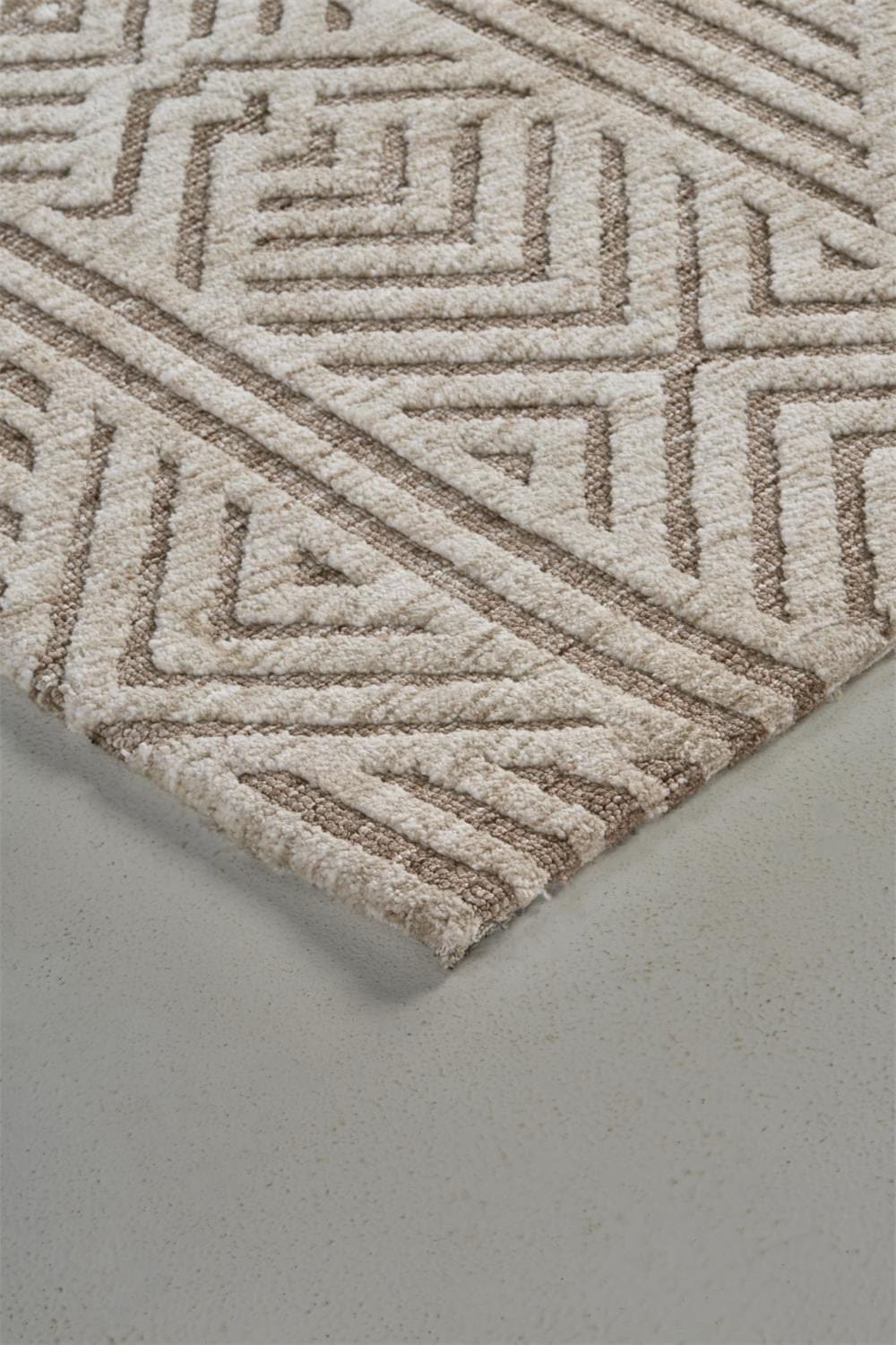 4' X 6' Tan Ivory And Brown Geometric Stain Resistant Area Rug