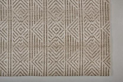 4' X 6' Tan Ivory And Brown Geometric Stain Resistant Area Rug