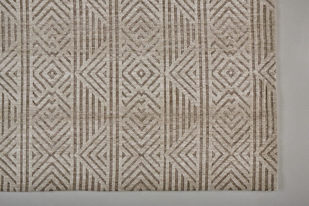 4' X 6' Tan Ivory And Brown Geometric Stain Resistant Area Rug