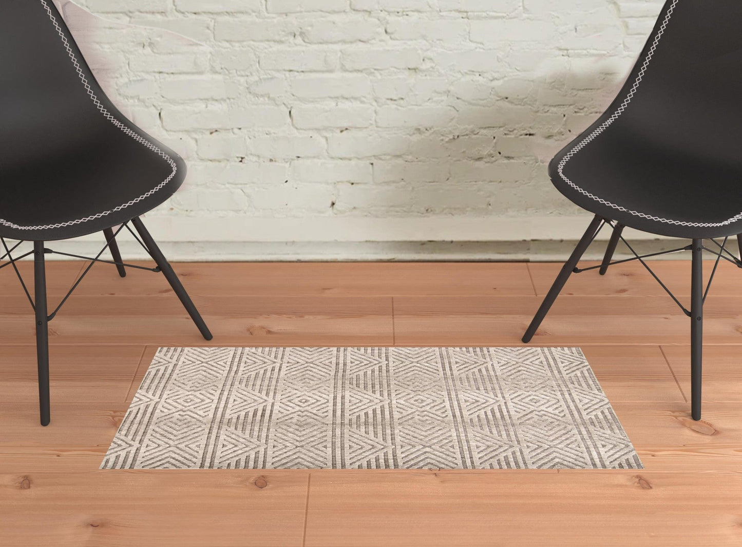 4' X 6' Tan Ivory And Brown Geometric Stain Resistant Area Rug