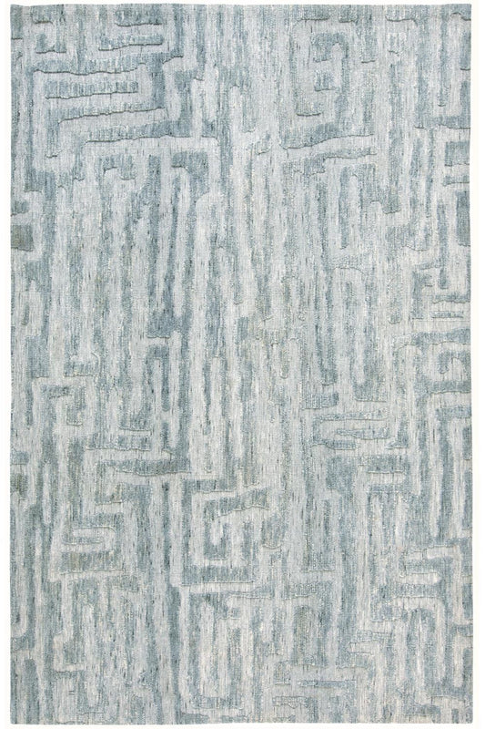 4' X 6' Blue Ivory And Gray Geometric Stain Resistant Area Rug