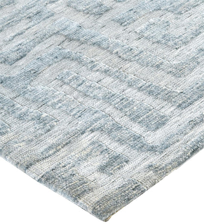 4' X 6' Blue Ivory And Gray Geometric Stain Resistant Area Rug
