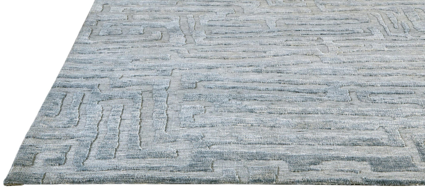 4' X 6' Blue Ivory And Gray Geometric Stain Resistant Area Rug