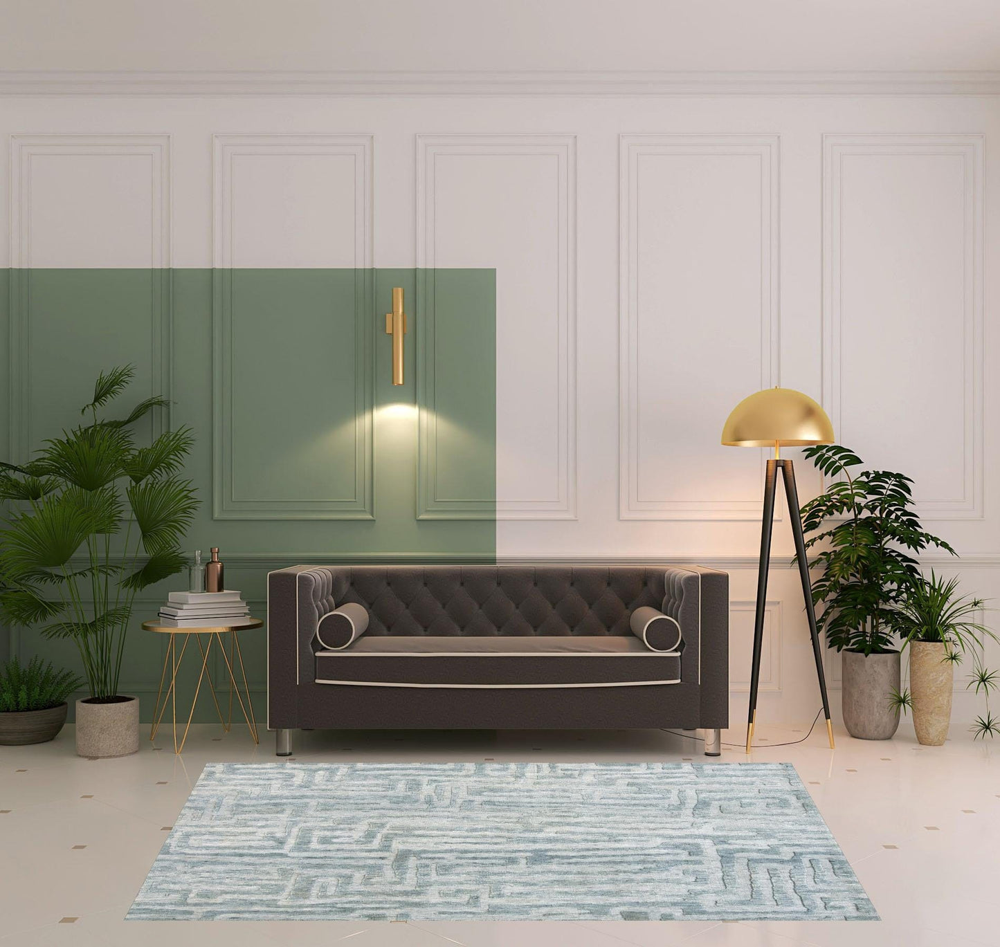 4' X 6' Blue Ivory And Gray Geometric Stain Resistant Area Rug